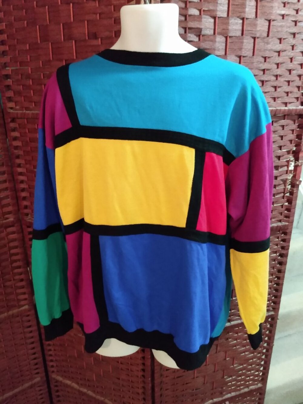 Vintage Women's Sweatshirt Colorblock 80s 90s XL Retro